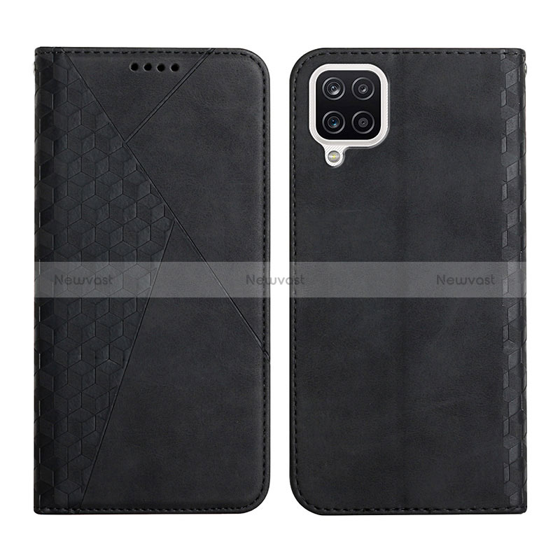 Leather Case Stands Flip Cover Holder Y02X for Samsung Galaxy M12 Black