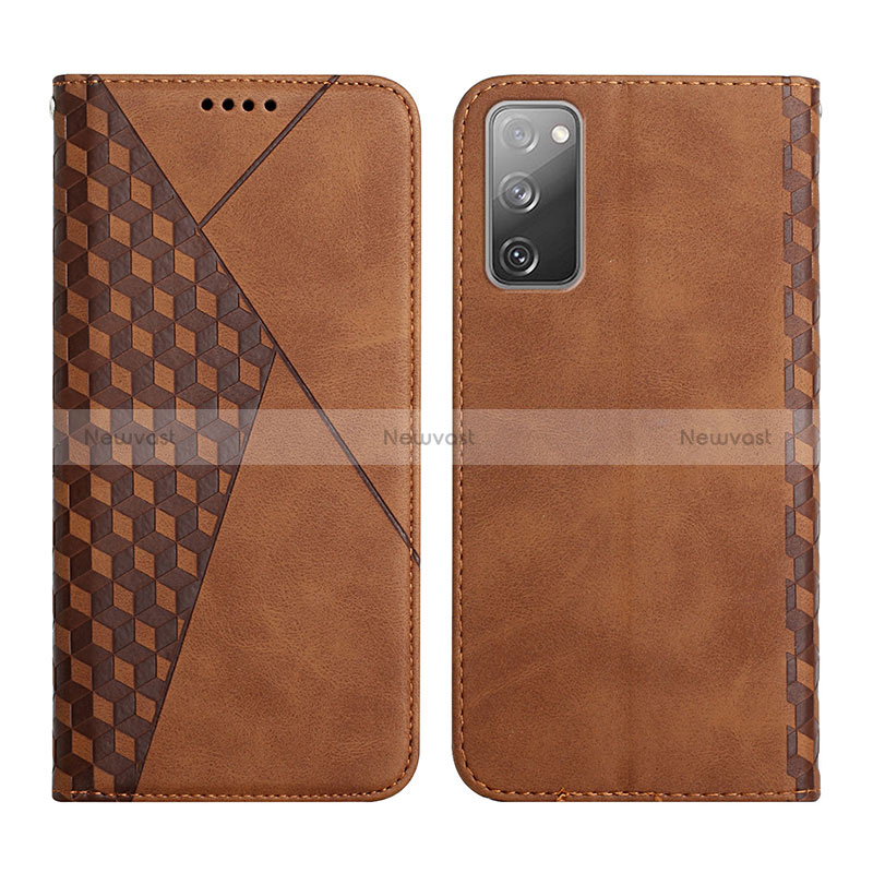 Leather Case Stands Flip Cover Holder Y02X for Samsung Galaxy S20 FE 4G Brown