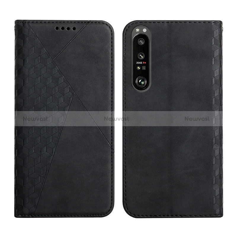 Leather Case Stands Flip Cover Holder Y02X for Sony Xperia 1 III Black
