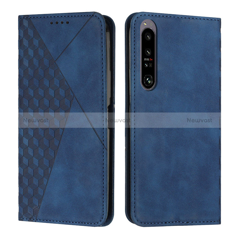 Leather Case Stands Flip Cover Holder Y02X for Sony Xperia 1 IV Blue