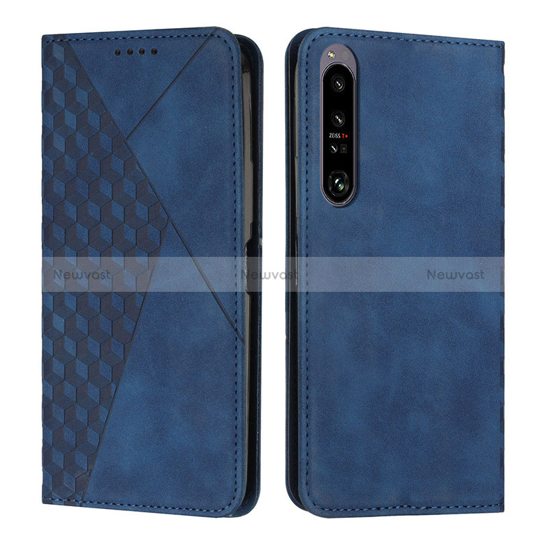 Leather Case Stands Flip Cover Holder Y02X for Sony Xperia 1 IV SO-51C Blue