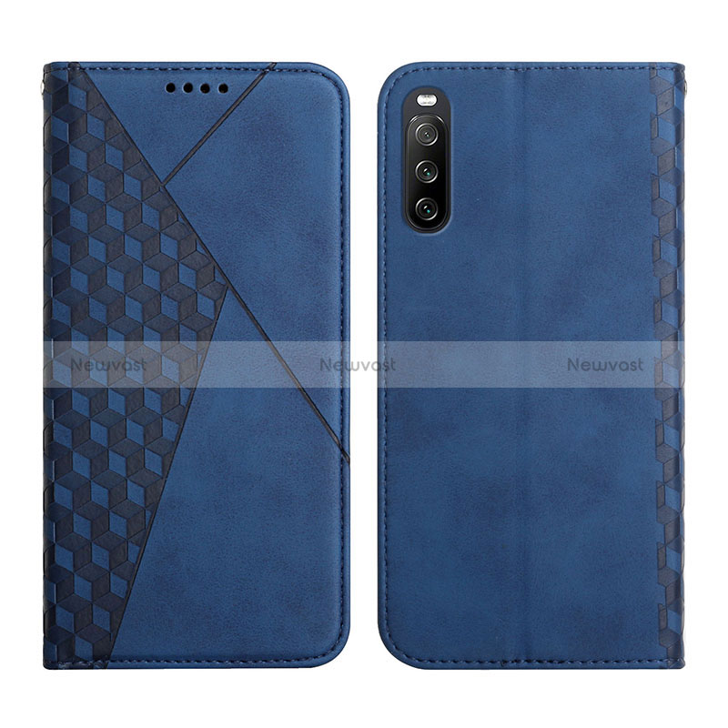 Leather Case Stands Flip Cover Holder Y02X for Sony Xperia 10 III SOG04 Blue