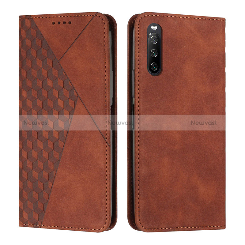 Leather Case Stands Flip Cover Holder Y02X for Sony Xperia 10 V Brown