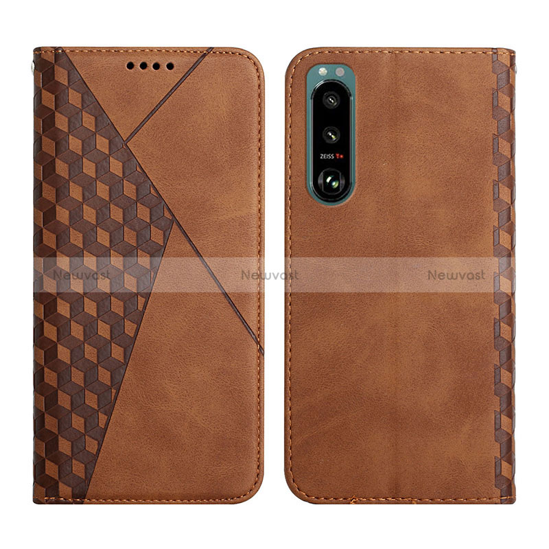Leather Case Stands Flip Cover Holder Y02X for Sony Xperia 5 III Brown