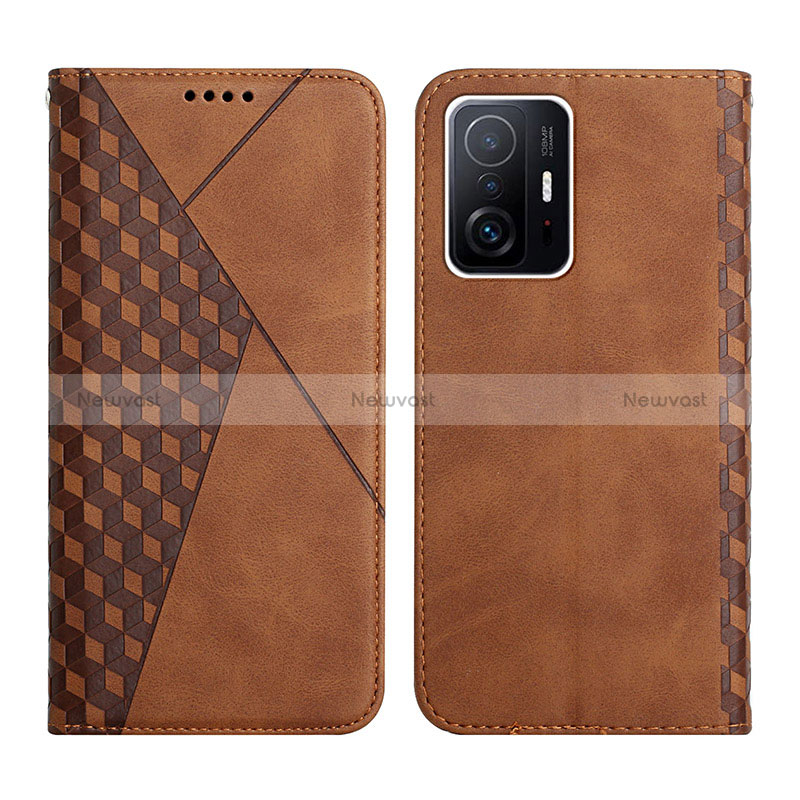 Leather Case Stands Flip Cover Holder Y02X for Xiaomi Mi 11T Pro 5G Brown