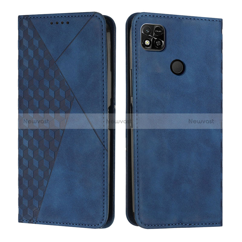 Leather Case Stands Flip Cover Holder Y02X for Xiaomi POCO C3 Blue