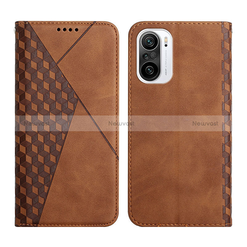 Leather Case Stands Flip Cover Holder Y02X for Xiaomi Poco F3 5G Brown