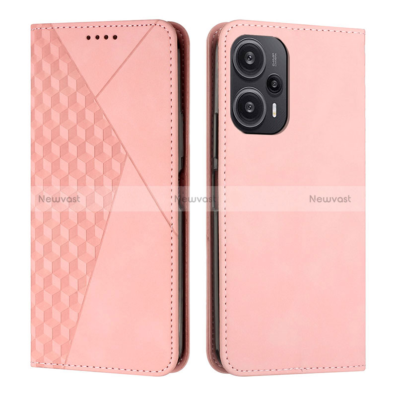 Leather Case Stands Flip Cover Holder Y02X for Xiaomi Poco F5 5G Rose Gold