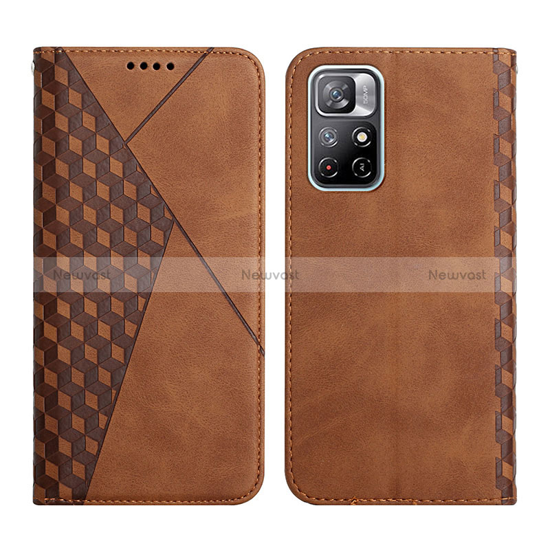 Leather Case Stands Flip Cover Holder Y02X for Xiaomi Poco M4 Pro 5G Brown