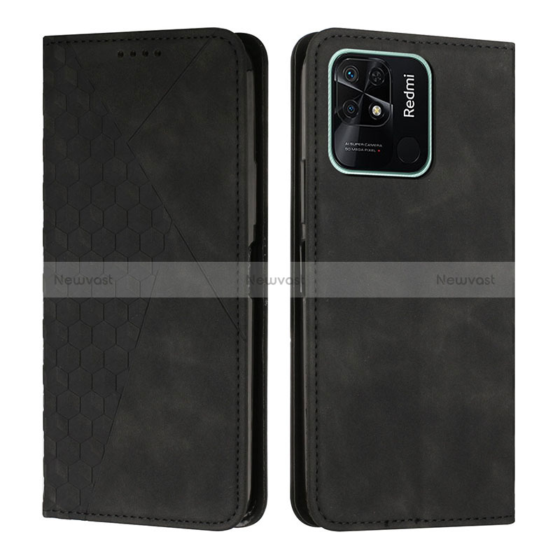 Leather Case Stands Flip Cover Holder Y02X for Xiaomi Redmi 10 India Black