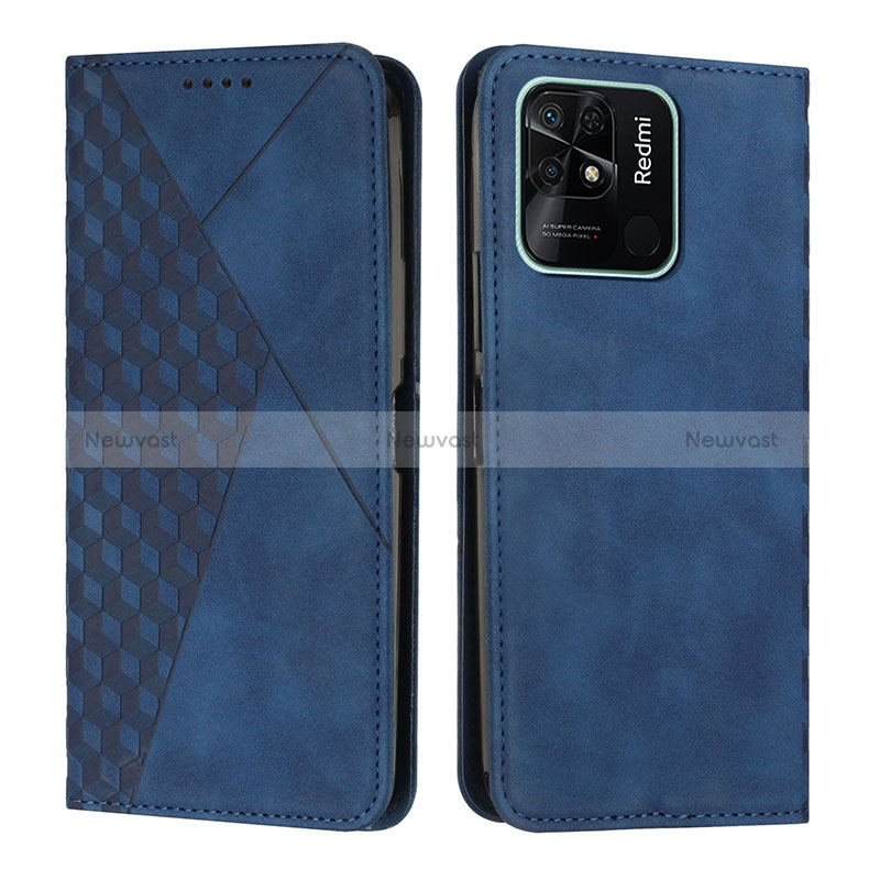 Leather Case Stands Flip Cover Holder Y02X for Xiaomi Redmi 10 India Blue