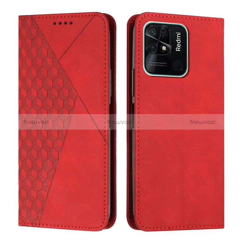 Leather Case Stands Flip Cover Holder Y02X for Xiaomi Redmi 10 India Red