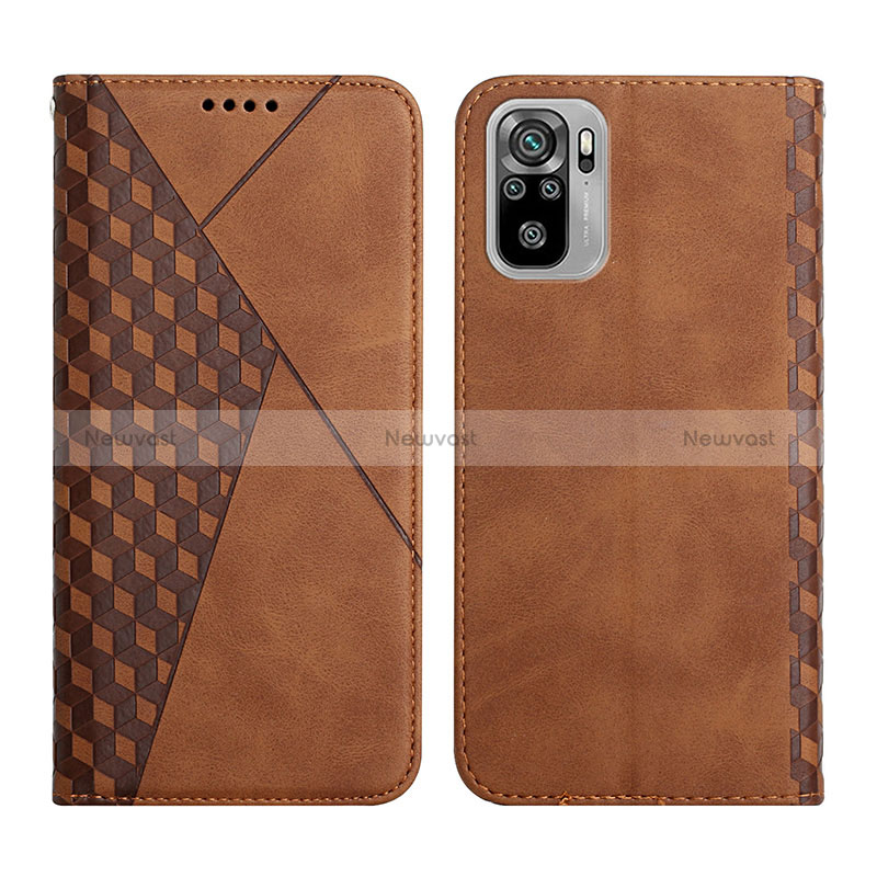 Leather Case Stands Flip Cover Holder Y02X for Xiaomi Redmi Note 10 4G Brown