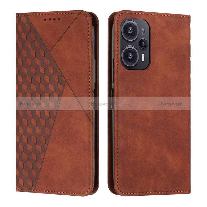 Leather Case Stands Flip Cover Holder Y02X for Xiaomi Redmi Note 12 Turbo 5G Brown