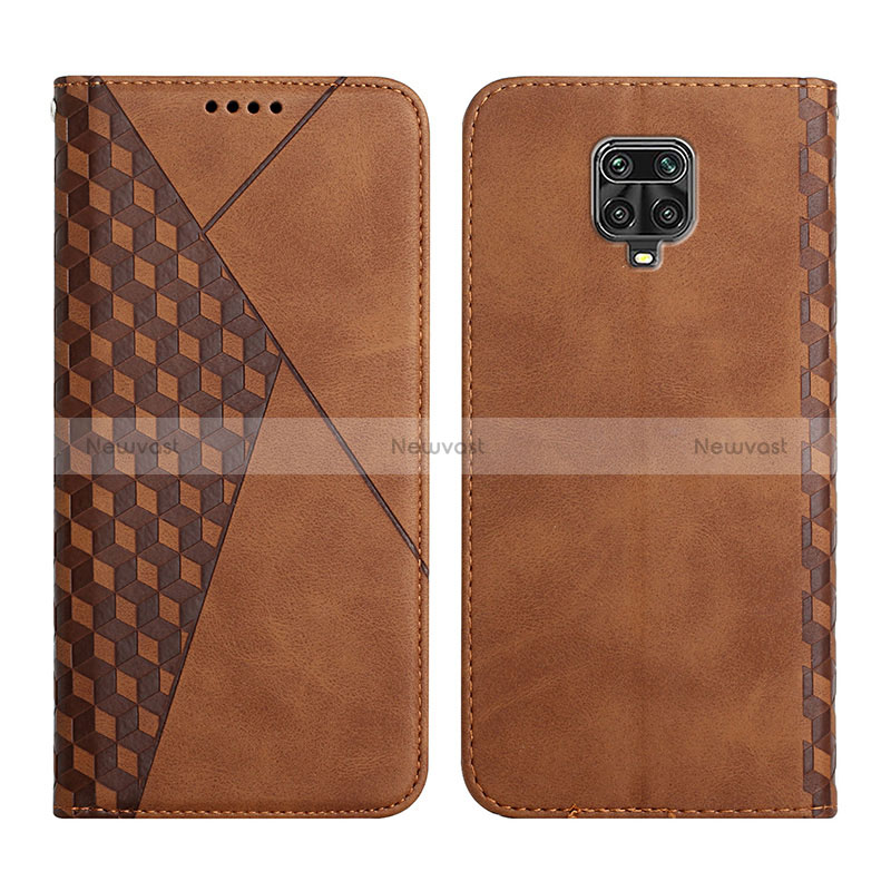 Leather Case Stands Flip Cover Holder Y02X for Xiaomi Redmi Note 9S Brown