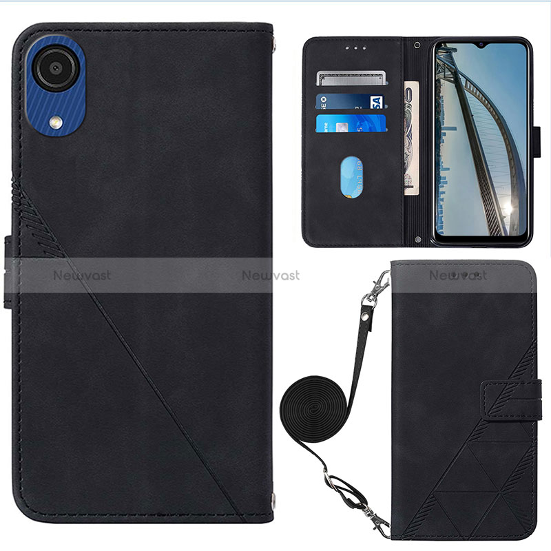 Leather Case Stands Flip Cover Holder Y03B for Samsung Galaxy A03 Core Black