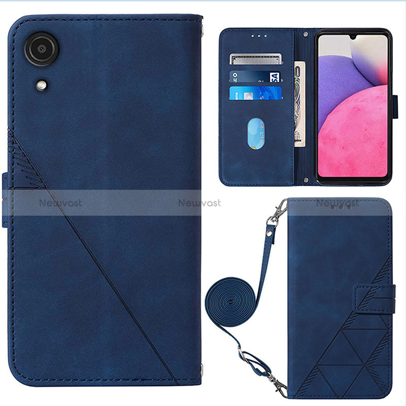 Leather Case Stands Flip Cover Holder Y03B for Samsung Galaxy A03 Core Blue