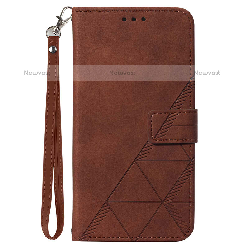 Leather Case Stands Flip Cover Holder Y03B for Samsung Galaxy A12 Brown