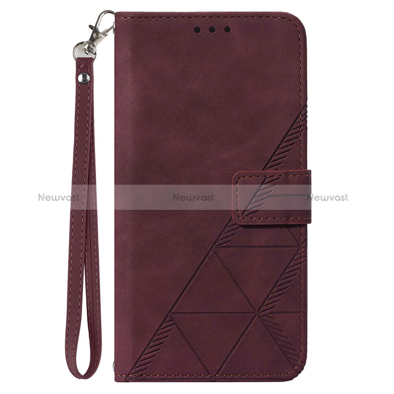 Leather Case Stands Flip Cover Holder Y03B for Samsung Galaxy A21s Red Wine