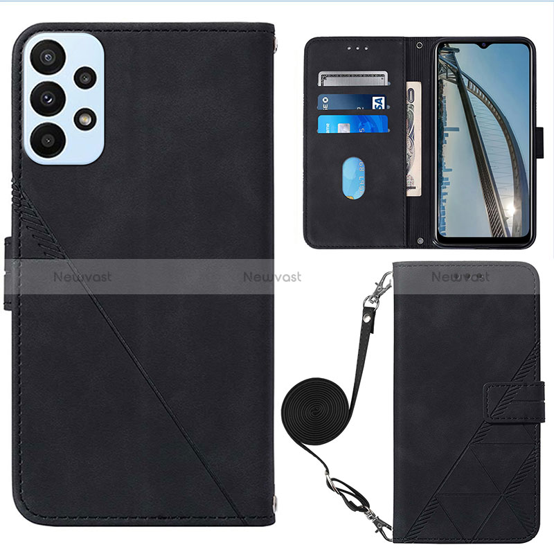 Leather Case Stands Flip Cover Holder Y03B for Samsung Galaxy A23 4G Black