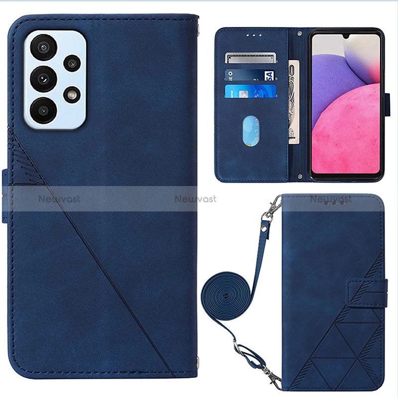 Leather Case Stands Flip Cover Holder Y03B for Samsung Galaxy A23 4G Blue