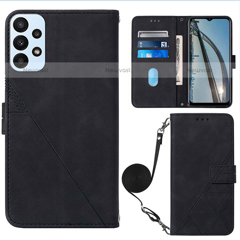 Leather Case Stands Flip Cover Holder Y03B for Samsung Galaxy A23 5G Black