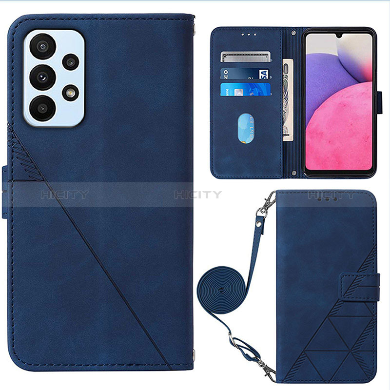 Leather Case Stands Flip Cover Holder Y03B for Samsung Galaxy A73 5G Blue