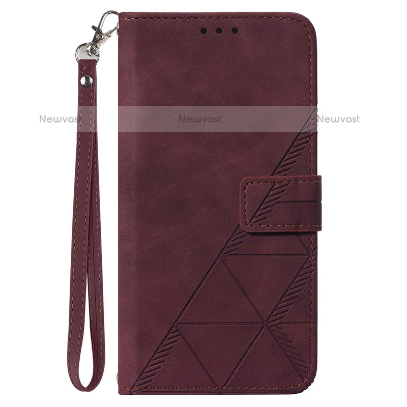 Leather Case Stands Flip Cover Holder Y03B for Samsung Galaxy F12 Red Wine