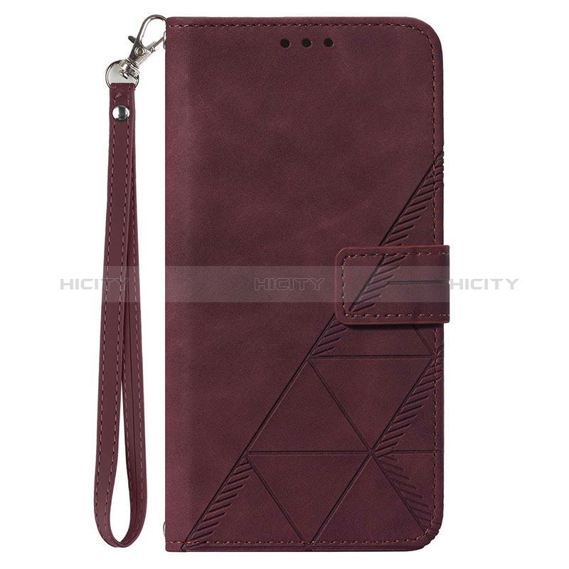 Leather Case Stands Flip Cover Holder Y03B for Samsung Galaxy F22 4G Red Wine