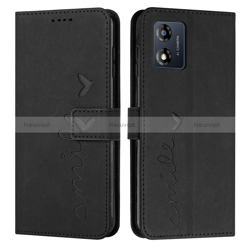 Leather Case Stands Flip Cover Holder Y03X for Motorola Moto E13 Black