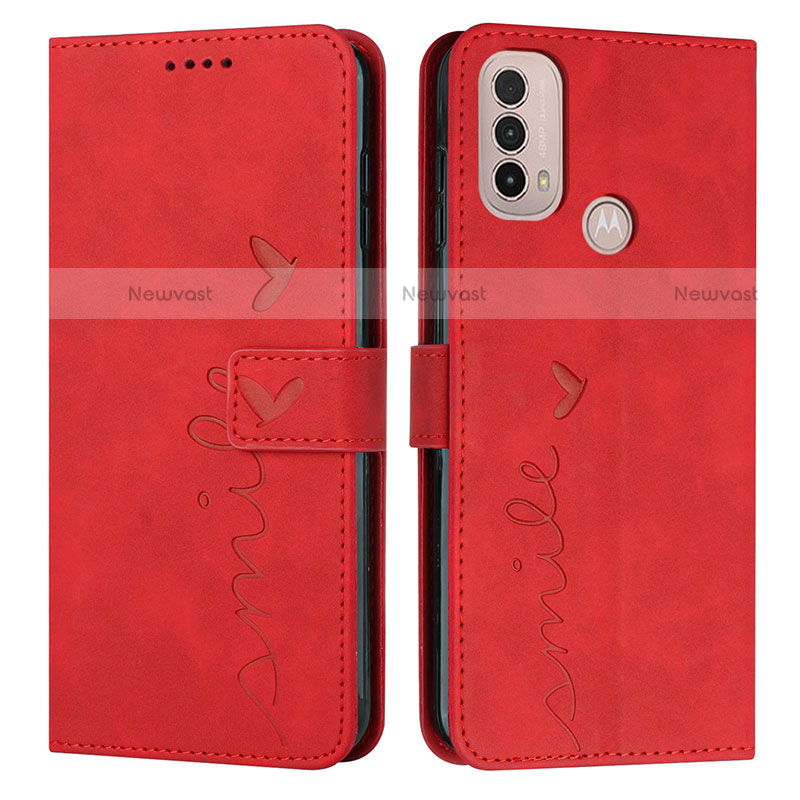 Leather Case Stands Flip Cover Holder Y03X for Motorola Moto E20 Red