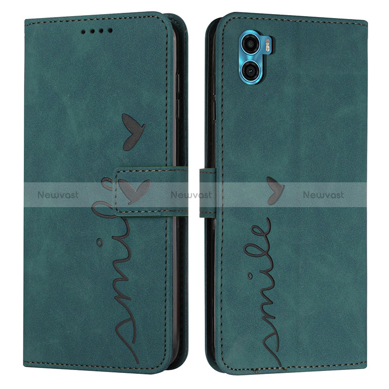 Leather Case Stands Flip Cover Holder Y03X for Motorola Moto E32 India Green