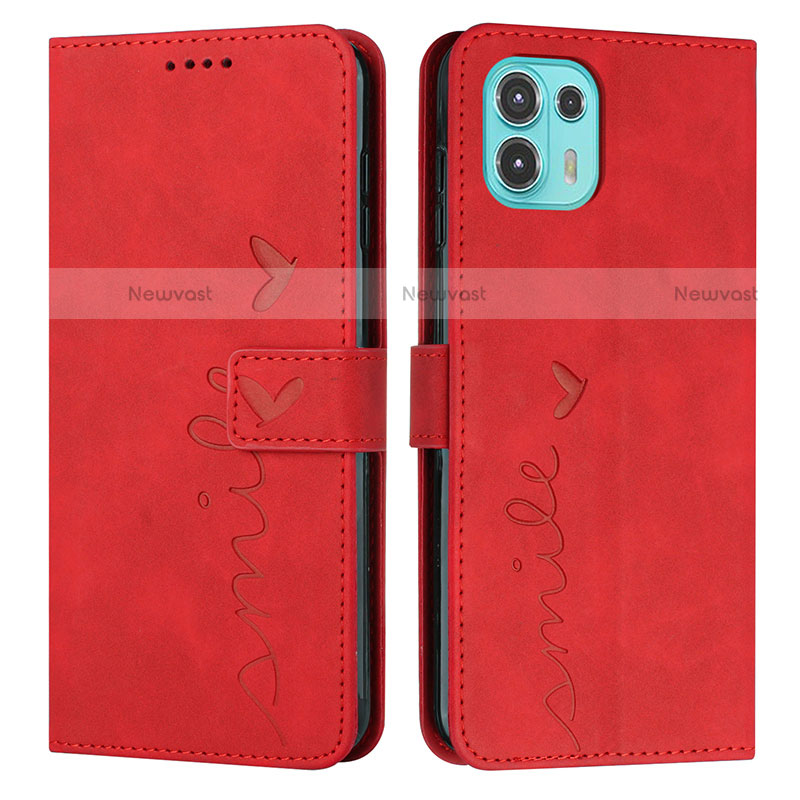 Leather Case Stands Flip Cover Holder Y03X for Motorola Moto Edge 20 Lite 5G Red