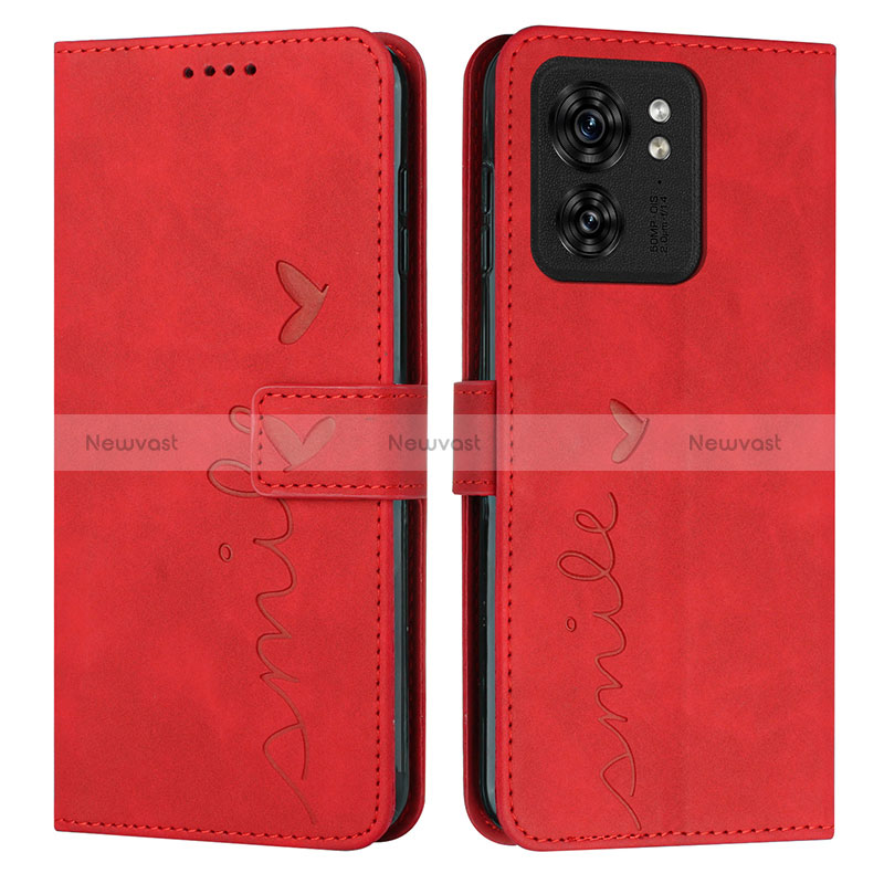 Leather Case Stands Flip Cover Holder Y03X for Motorola Moto Edge (2023) 5G Red