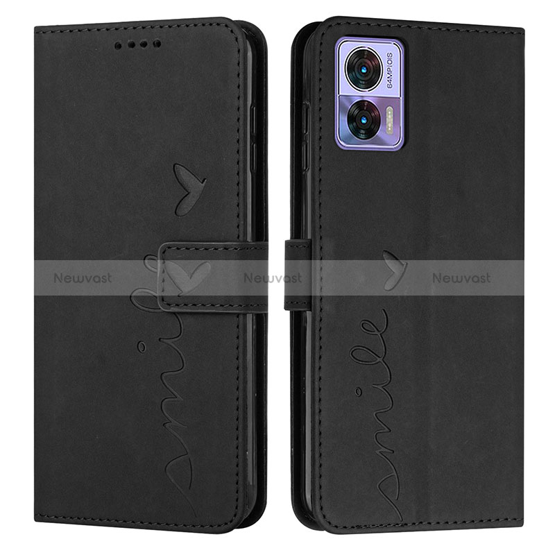 Leather Case Stands Flip Cover Holder Y03X for Motorola Moto Edge 30 Lite 5G Black