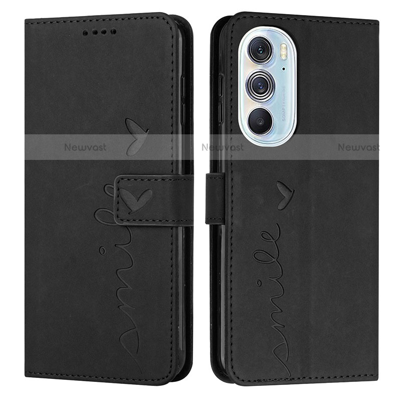 Leather Case Stands Flip Cover Holder Y03X for Motorola Moto Edge Plus (2022) 5G Black