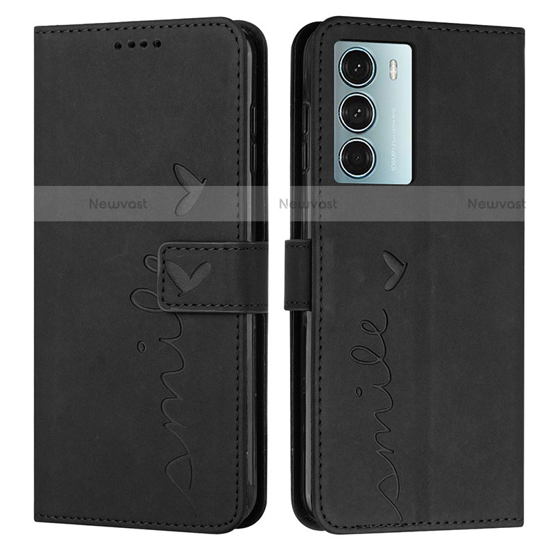 Leather Case Stands Flip Cover Holder Y03X for Motorola Moto Edge S30 5G Black