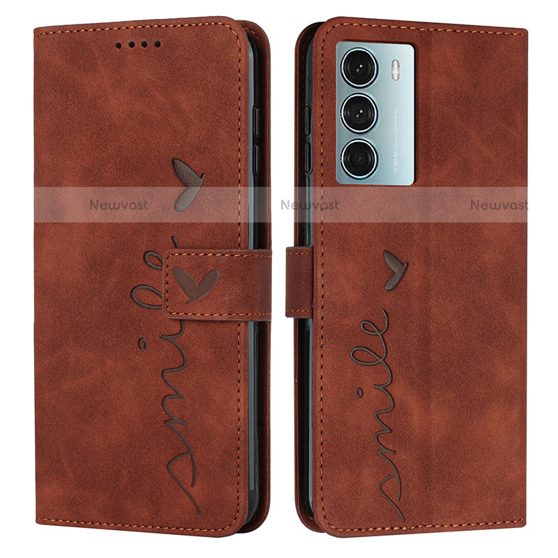 Leather Case Stands Flip Cover Holder Y03X for Motorola Moto Edge S30 5G Brown