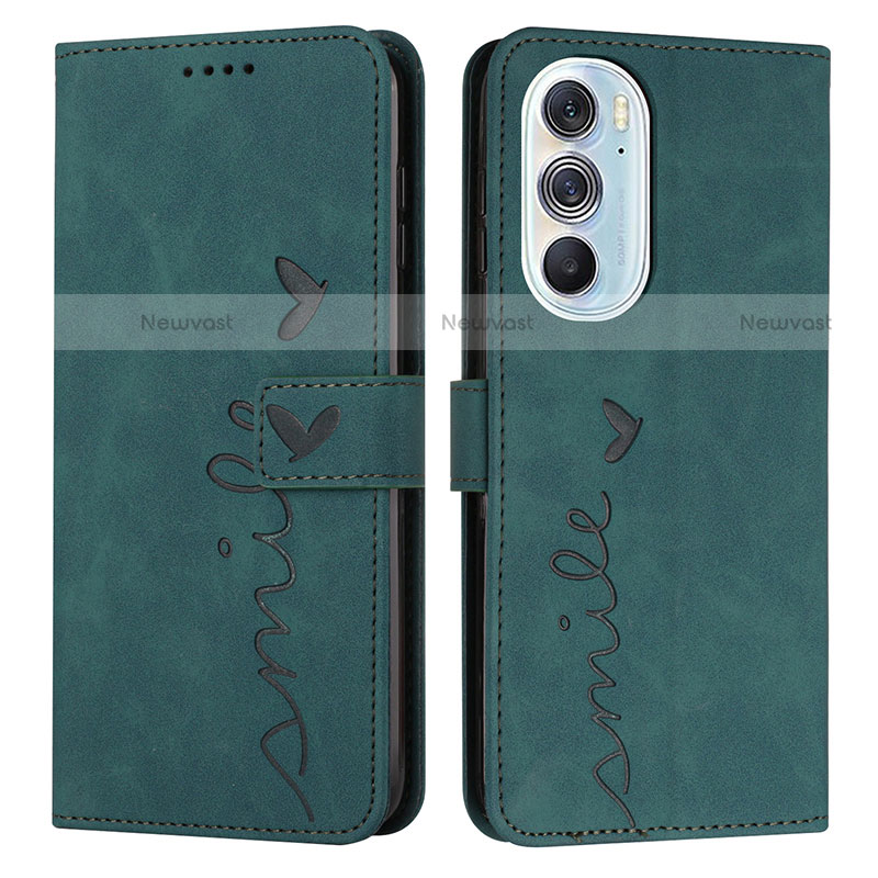 Leather Case Stands Flip Cover Holder Y03X for Motorola Moto Edge X30 5G Green