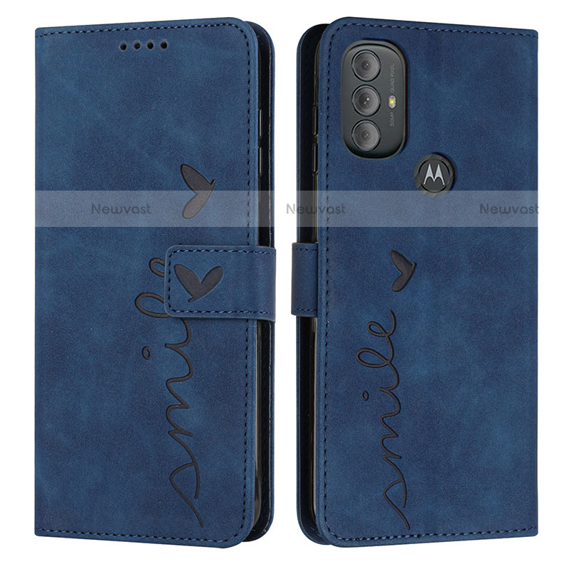 Leather Case Stands Flip Cover Holder Y03X for Motorola Moto G Play (2023) Blue