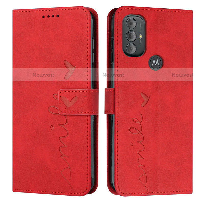 Leather Case Stands Flip Cover Holder Y03X for Motorola Moto G Play (2023) Red