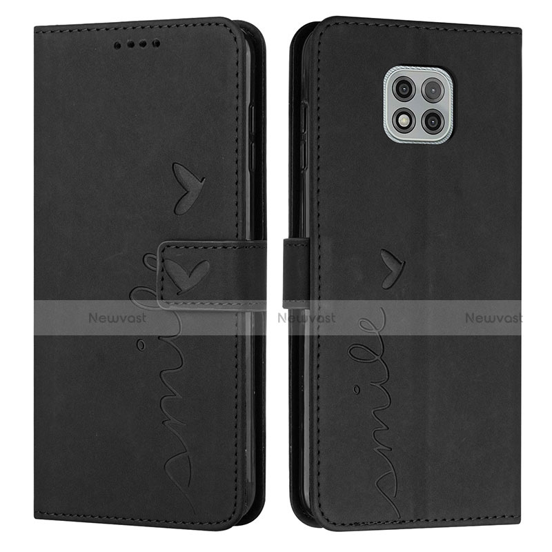 Leather Case Stands Flip Cover Holder Y03X for Motorola Moto G Power (2021) Black