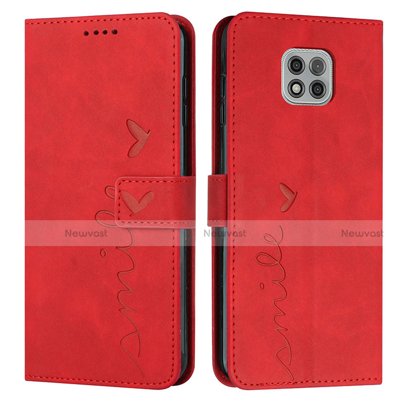 Leather Case Stands Flip Cover Holder Y03X for Motorola Moto G Power (2021) Red