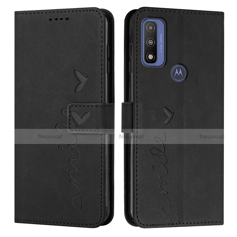 Leather Case Stands Flip Cover Holder Y03X for Motorola Moto G Pure Black