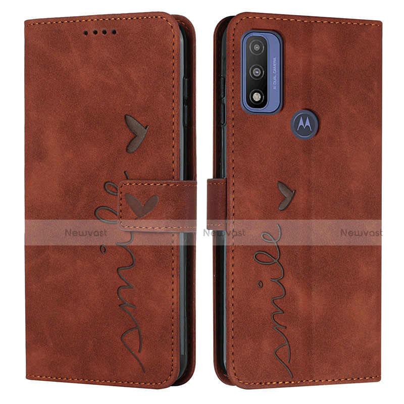 Leather Case Stands Flip Cover Holder Y03X for Motorola Moto G Pure Brown