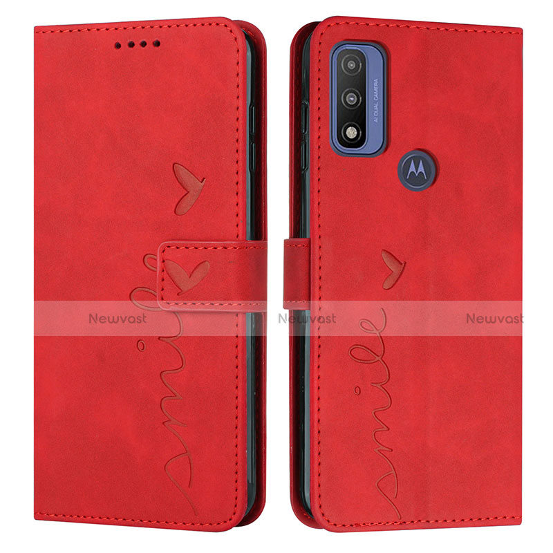 Leather Case Stands Flip Cover Holder Y03X for Motorola Moto G Pure Red