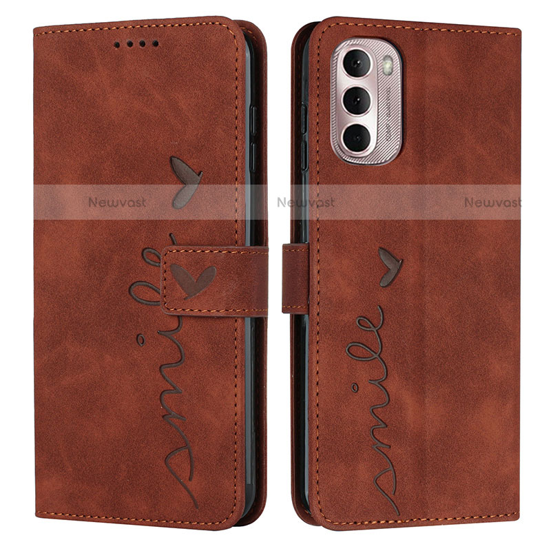 Leather Case Stands Flip Cover Holder Y03X for Motorola Moto G Stylus (2022) 4G Brown