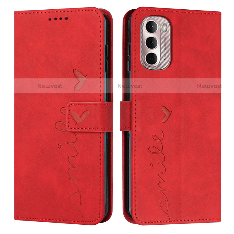 Leather Case Stands Flip Cover Holder Y03X for Motorola Moto G Stylus (2022) 4G Red