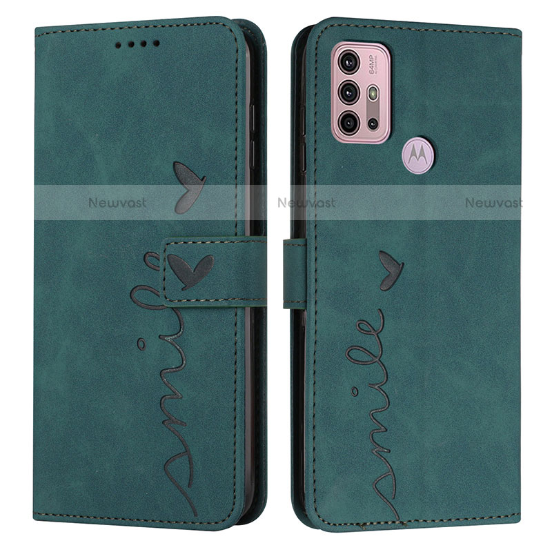 Leather Case Stands Flip Cover Holder Y03X for Motorola Moto G10 Green