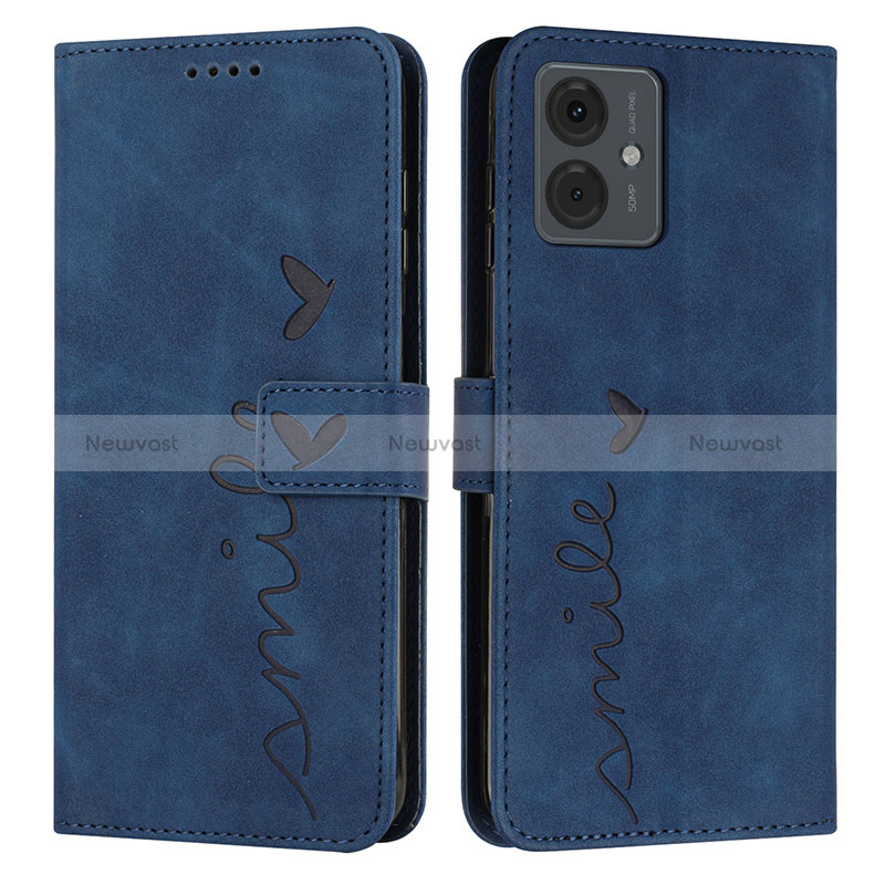Leather Case Stands Flip Cover Holder Y03X for Motorola Moto G14 Blue